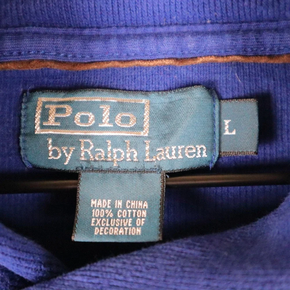 Vintage Polo Ralph Lauren Shawl Neck Sweater Blue 100% Cotton Men's Large‎ 24x25
